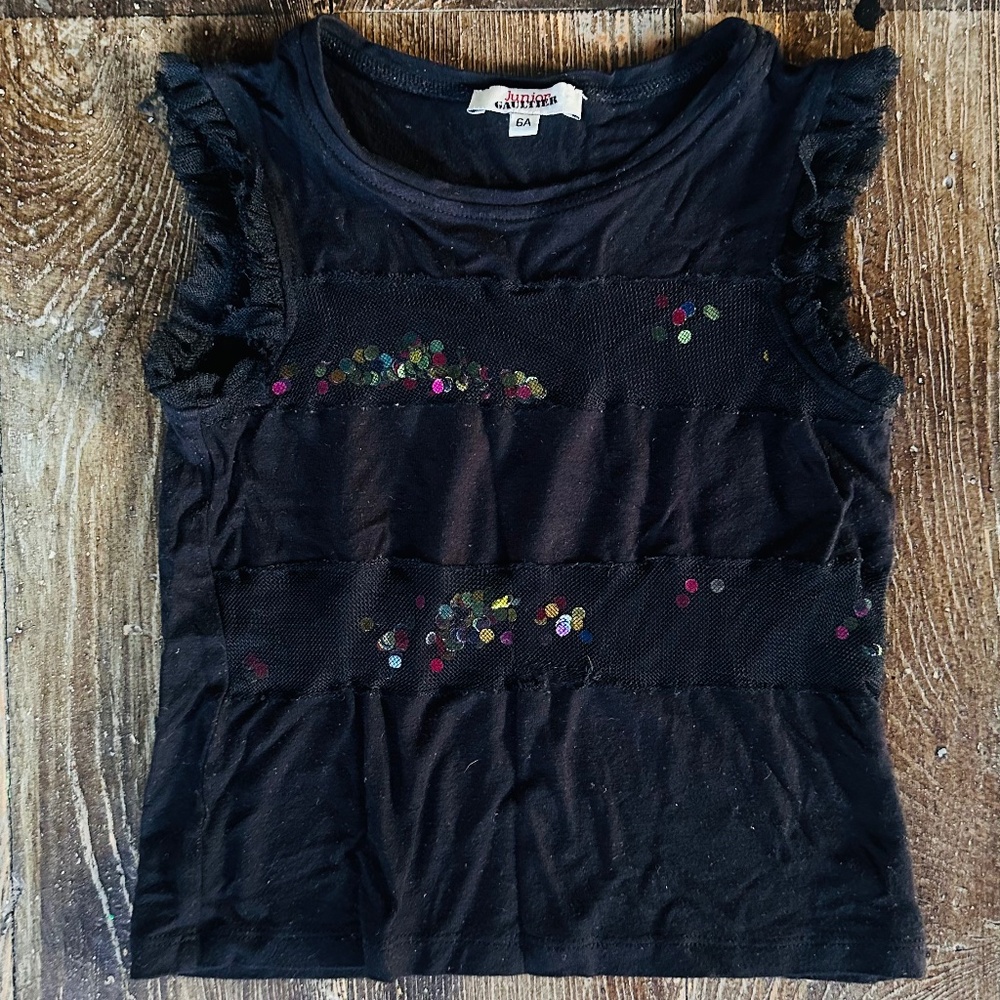 Junior Gaultier Black Mesh Sequin Detail Top – Size 6A